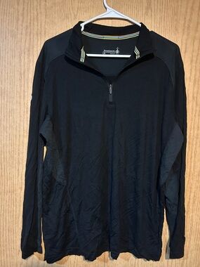 Smartwool Black Half-Zip Lightweight Pullover with Yellow-Striped Collar